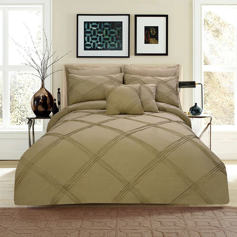 Exotic Embellish 3 Row Cross Pleated Duvet Set - Dark Khaki