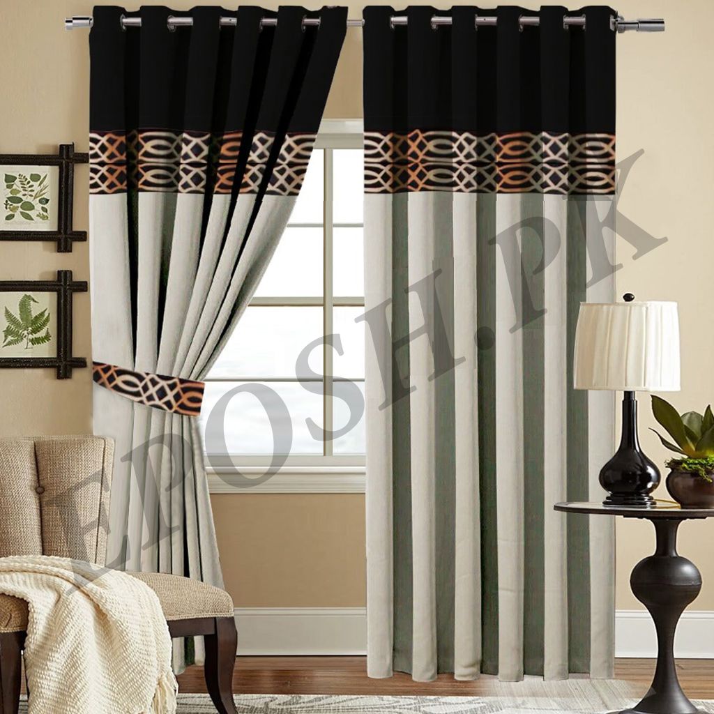 Luxury Velvet Curtains - Black And Light Grey