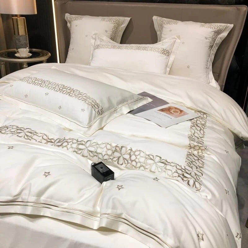 Luxury Embroidered Duvet Set-White