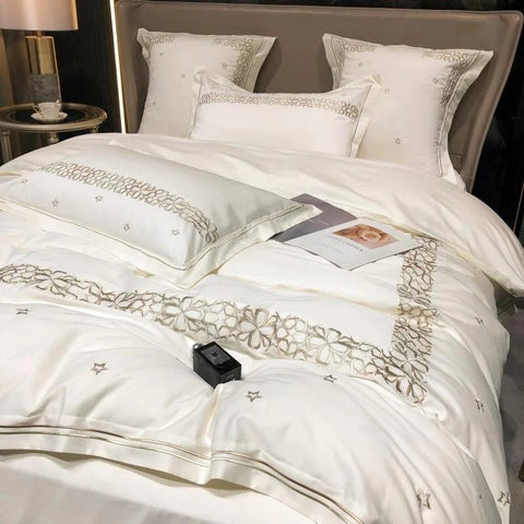 Luxury Embroidered Duvet Set-White
