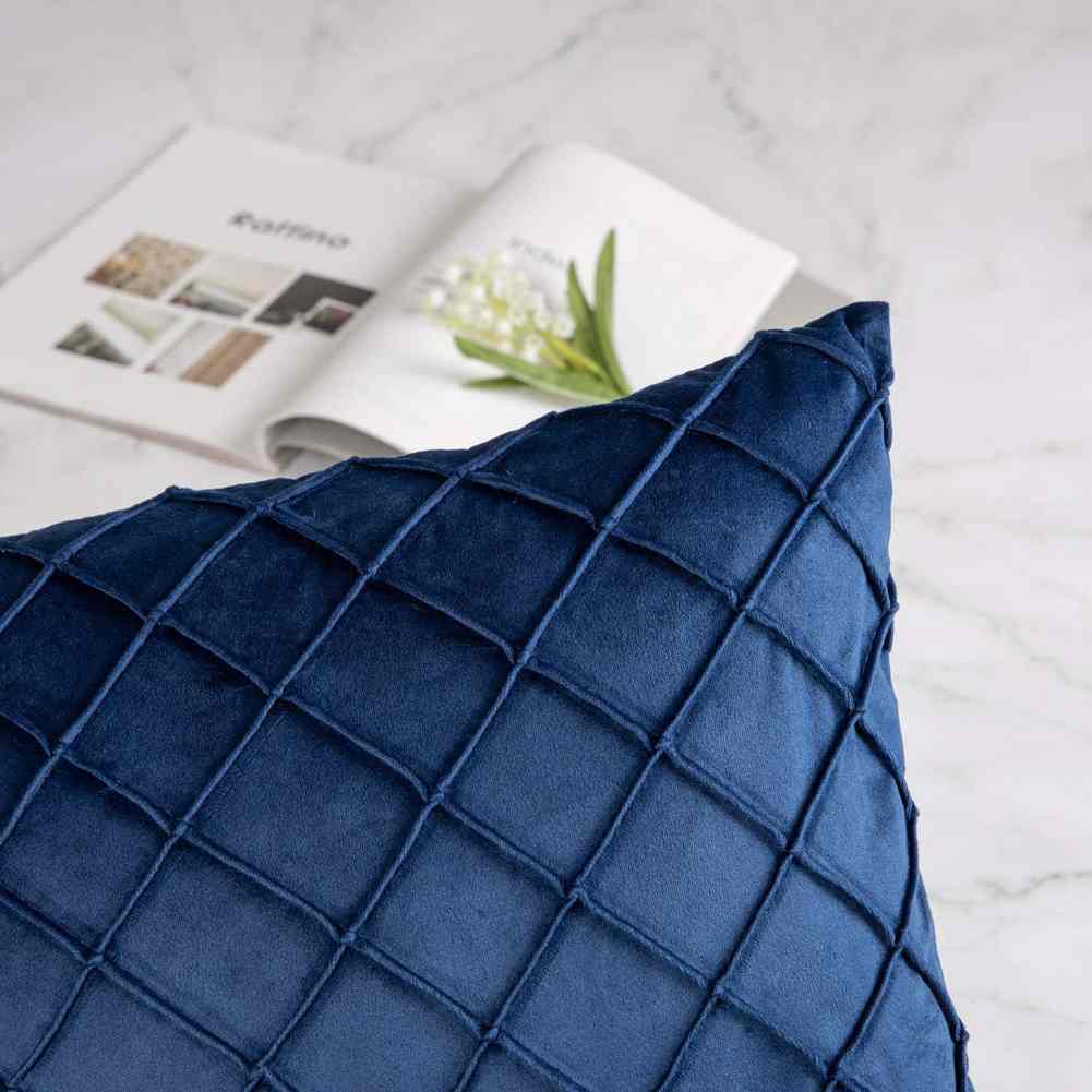 Pack of 2 Velvet Decorative Pleated Square Cushion -  Blue