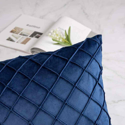Pack of 2 Velvet Decorative Pleated Square Cushion -  Blue