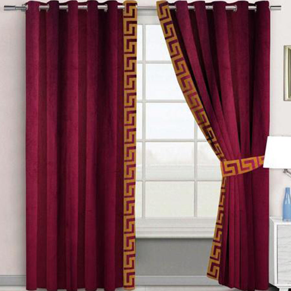 2 Pieces Premium splendid velvet curtain Panels & 2 Belts-Maroon
