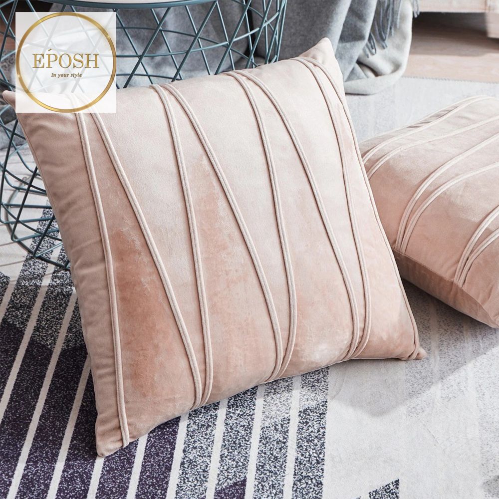 Pack of 2 Velvet Decorative Square Cushion-Peach