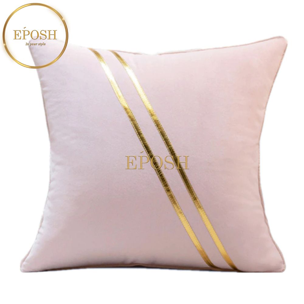 Pack of 2 Velvet Decorative  Diagonal Line Square Cushion -  Pink