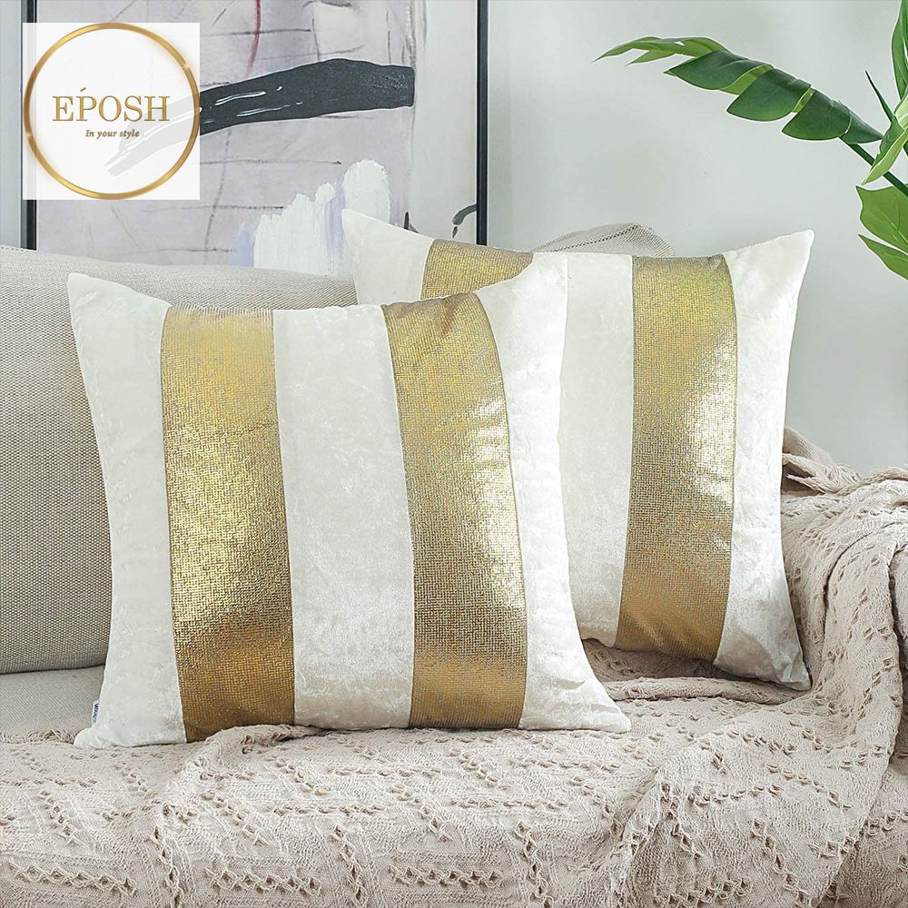 Pack of 2 White&Gold Sequence Lace Velvet Cushion