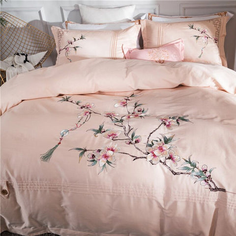 New Luxury Embroidered Peach Duvet Set - Complete 6 Piece King