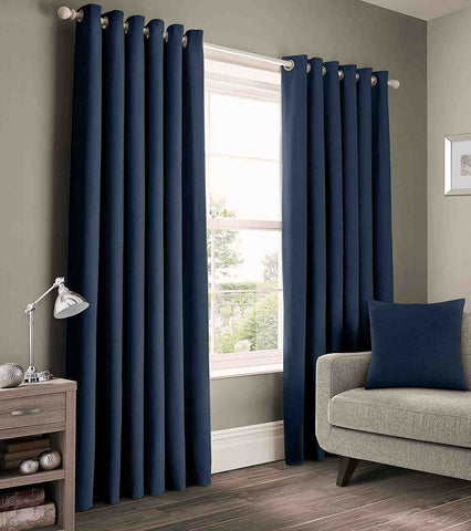 2 Pieces Plain Dyed Back Lining Eyelet Curtains - Navy Blue