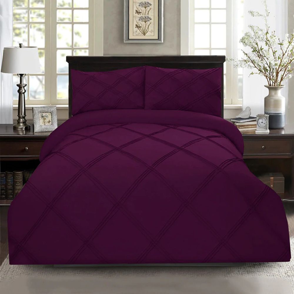 Exotic Embellish 3 Row Cross Pleated Duvet Set - Purple
