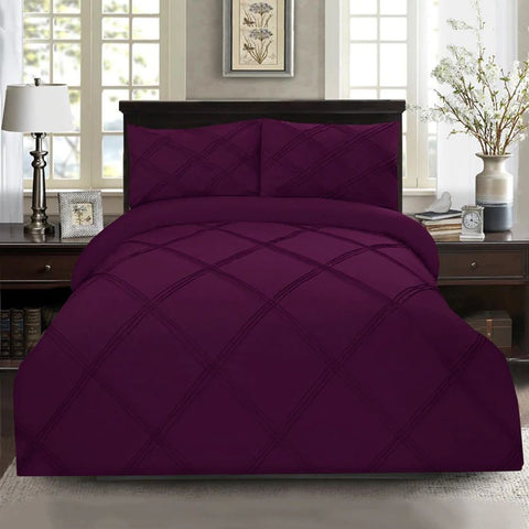 Exotic Embellish 3 Row Cross Pleated Duvet Set - Purple