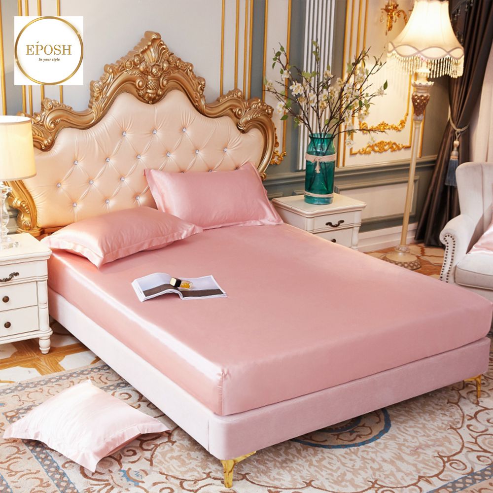 Silk Fitted Sheet with Pillow covers - Pink