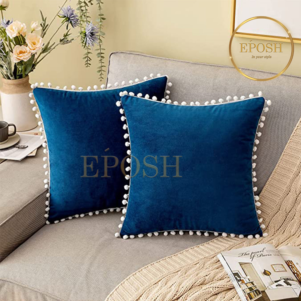 Pack of 2 Velvet Decorative Square Cushion -Navy Blue