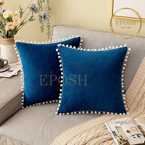 Pack of 2 Velvet Decorative Square Cushion -Navy Blue