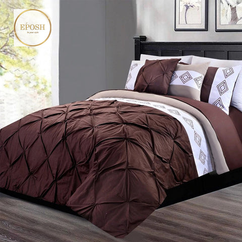 Embroidered Pintuck Duvet 8 Pieces - Dark Brown
