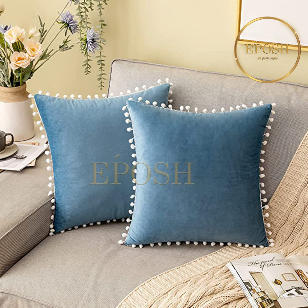 Pack of 2 Velvet Decorative Square Cushion -Slate Blue