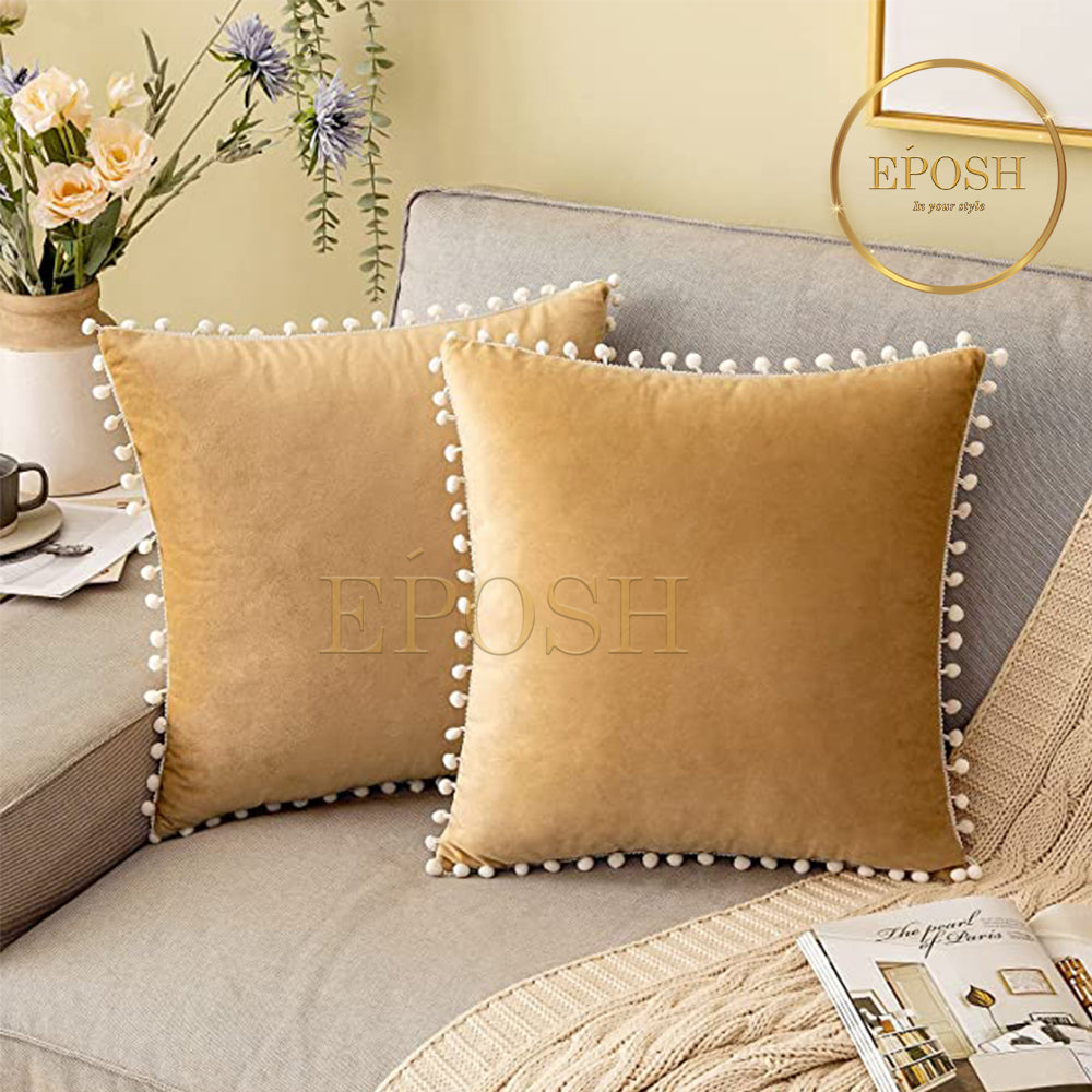 Pack of 2 Velvet Decorative Square Cushion -Natural