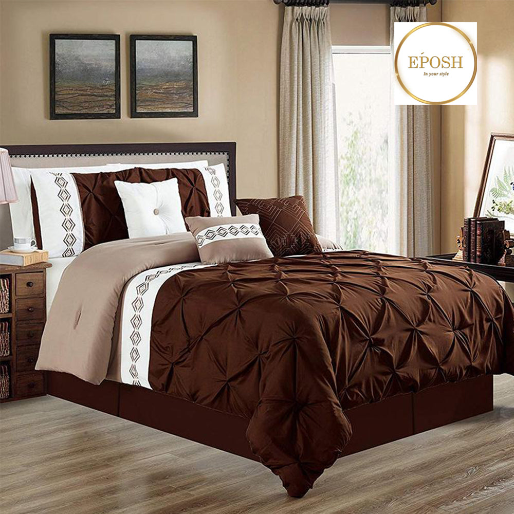 Embroidered Pintuck Duvet 8 Pieces - Brown