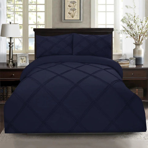 Exotic Embellish 3 Row Cross Pleated Duvet Set - Navy