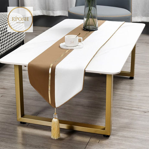 Velvet Table Runner  Light Brown/White