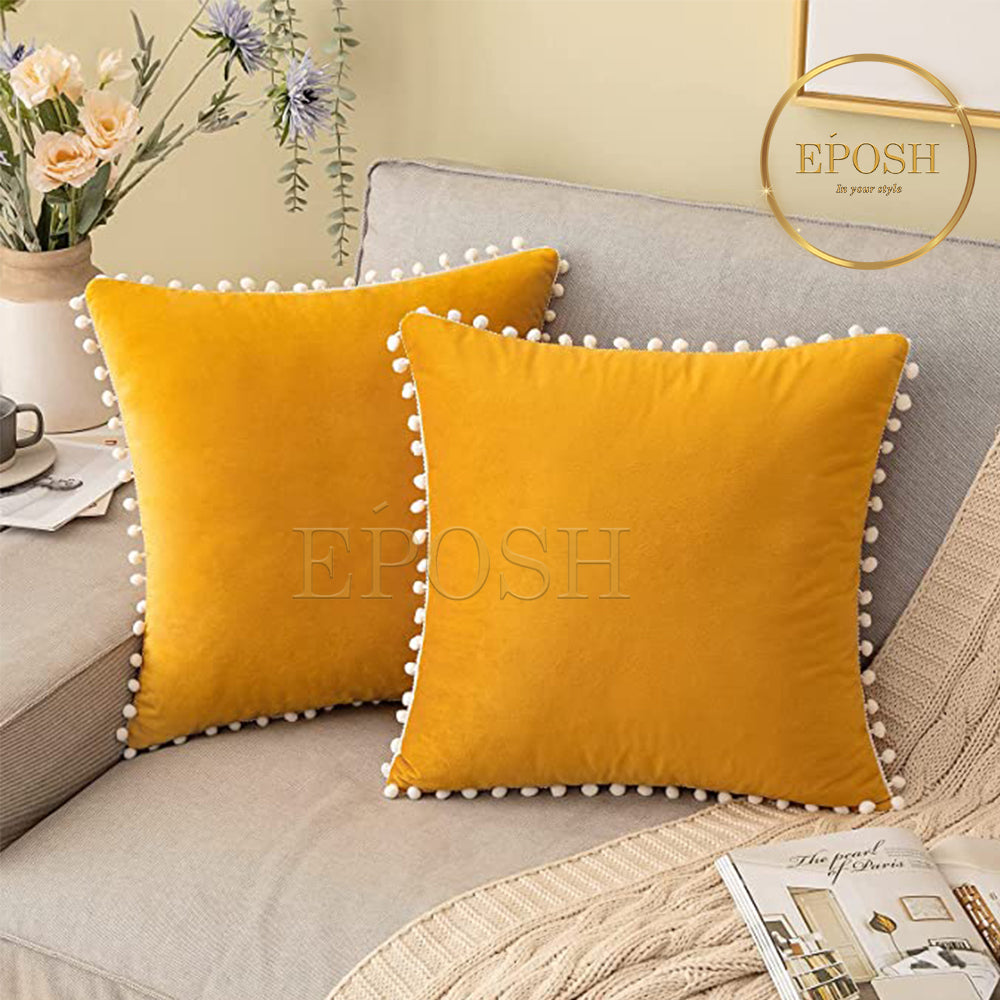 Pack of 2 Velvet Decorative Square Cushion -Yellow