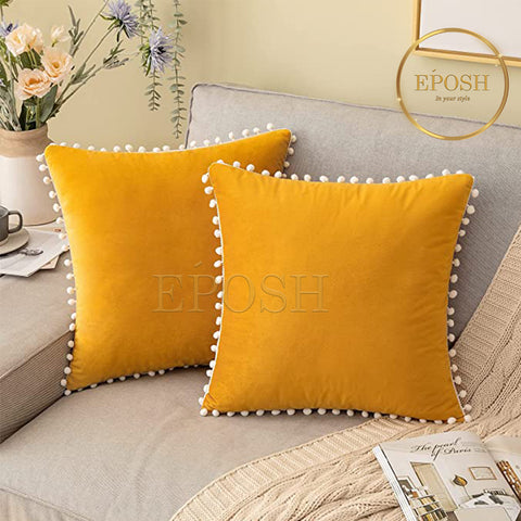 Pack of 2 Velvet Decorative Square Cushion -Yellow