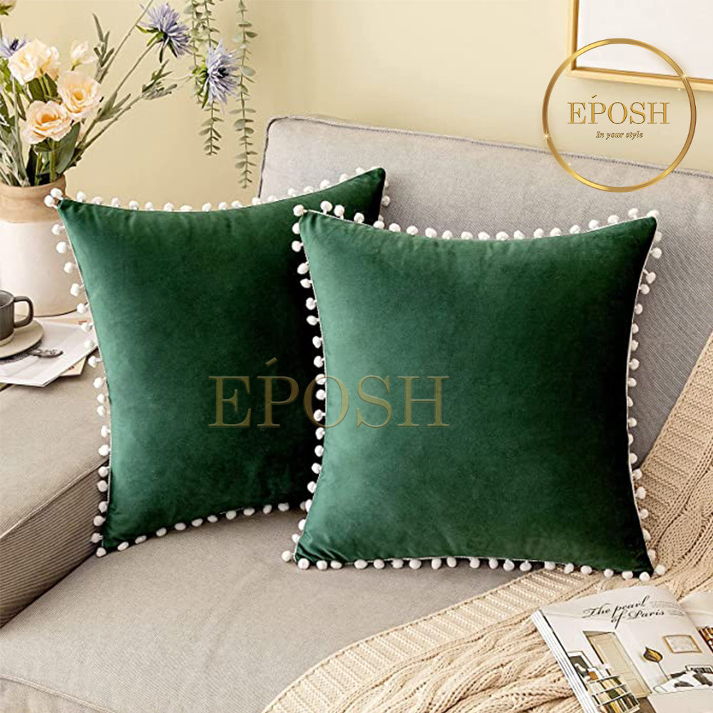Pack of 2 Velvet Decorative Square Cushion -Dark Green