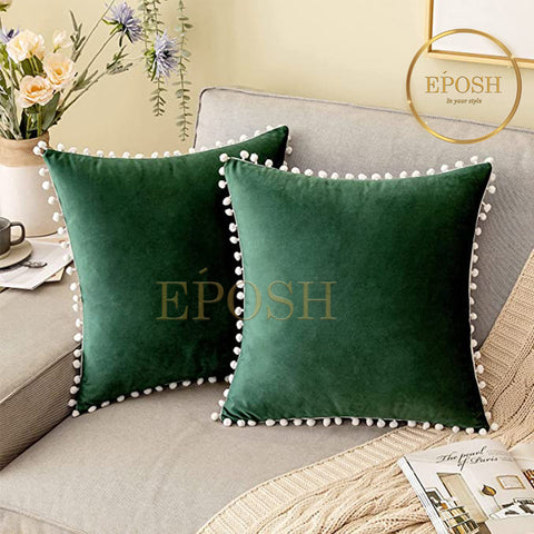 Pack of 2 Velvet Decorative Square Cushion -Dark Green