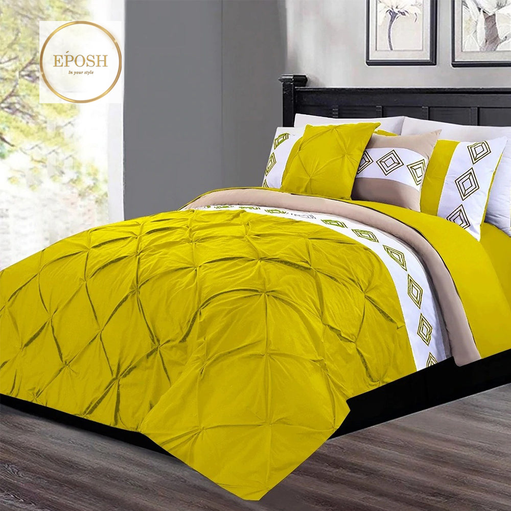Embroidered Pintuck Duvet 8 Pieces - Vibrant Yellow