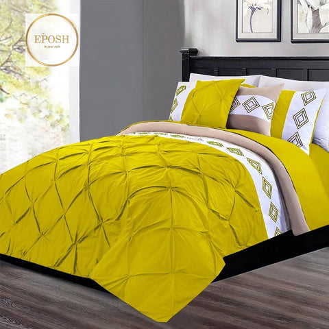 Embroidered Pintuck Duvet 8 Pieces - Vibrant Yellow