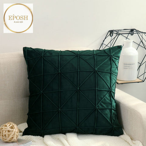 Pack of 2 Velvet Decorative Cross Pleated Square Cushion-Dark Green