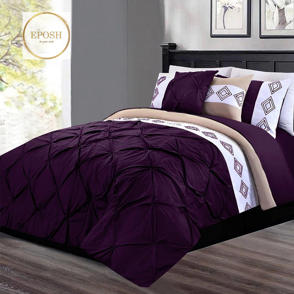 Embroidered Pintuck Duvet 8 Pieces - Purple