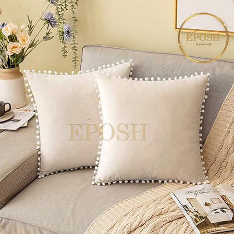 Pack of 2 Velvet Decorative Square Cushion -Off-White