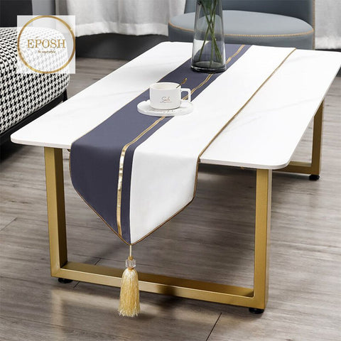 Velvet Table Runner  Grey/White