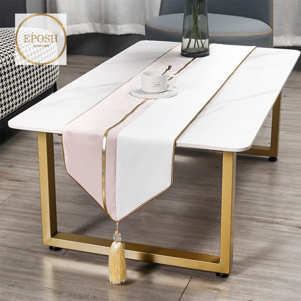 Velvet Table Runner  Baby Pink/White