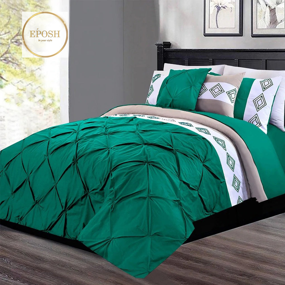 Embroidered Pintuck Duvet 8 Pieces - Teal