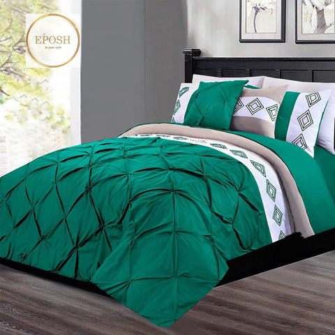 Embroidered Pintuck Duvet 8 Pieces - Teal