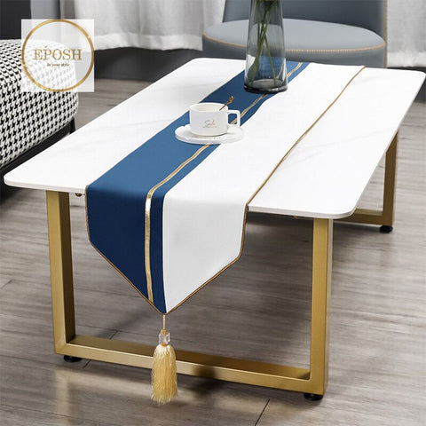 Velvet Table Runner  Blue/White