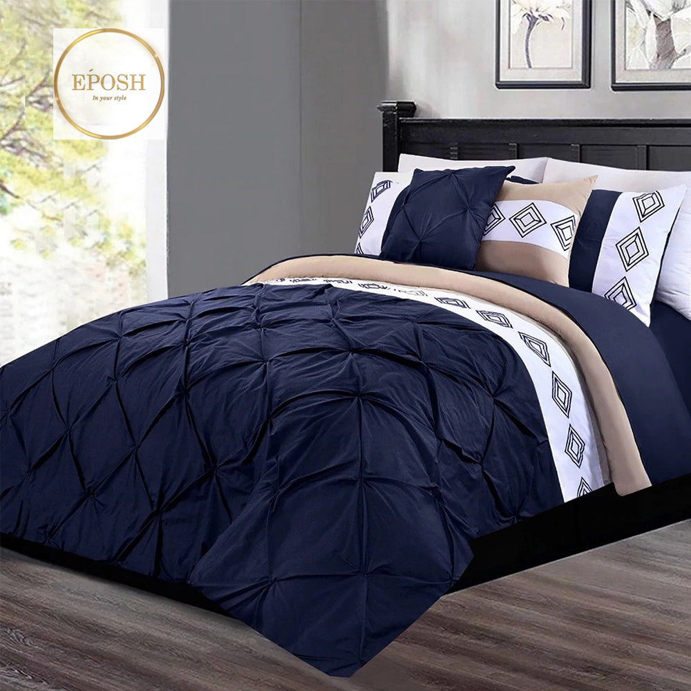 Embroidered Pintuck Duvet 8 Pieces - Navy