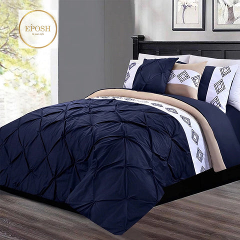 Embroidered Pintuck Duvet 8 Pieces - Navy