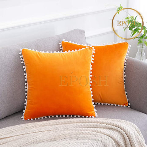 Pack of 2 Velvet Decorative Square Cushion -Orange