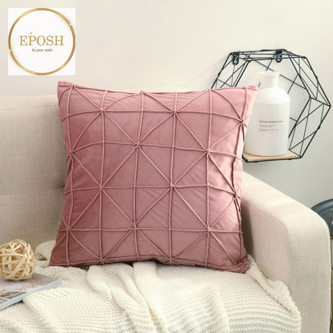 Pack of 2 Velvet Decorative Cross Pleated Square Cushion-Pink