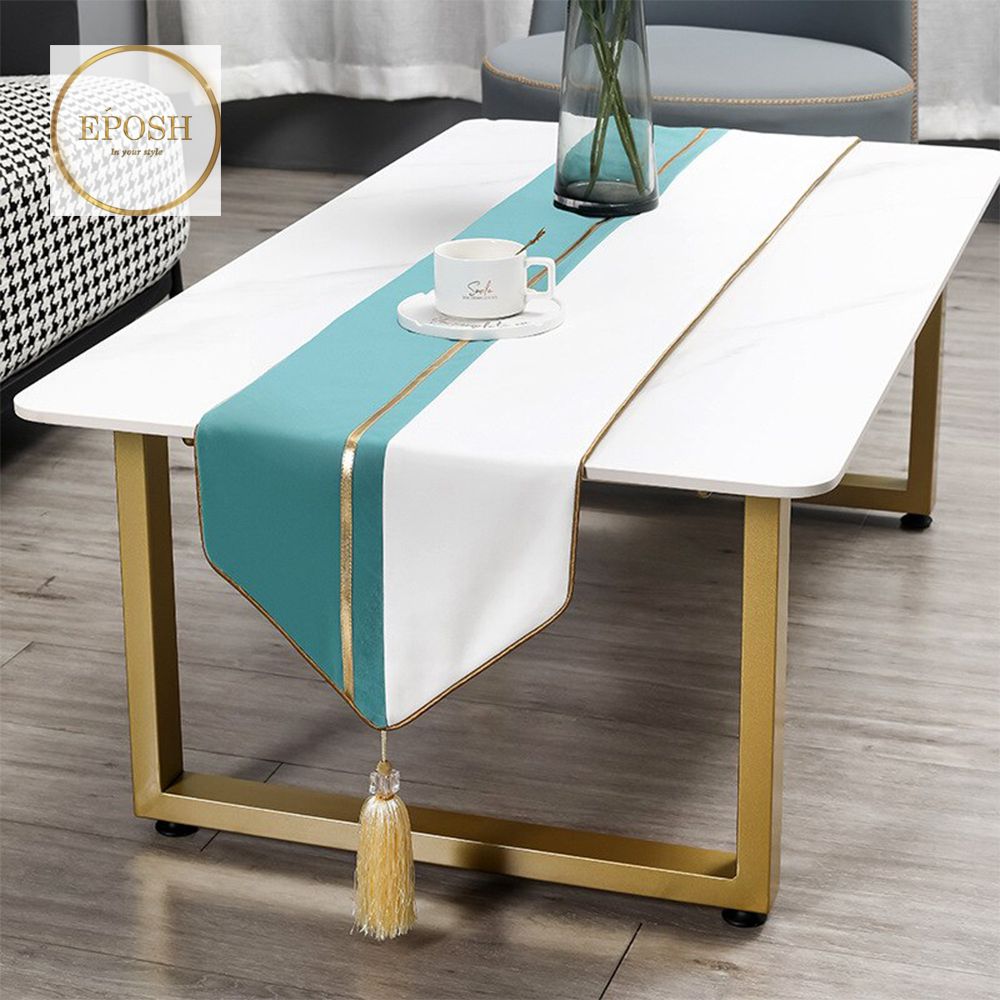Velvet Table Runner  Turquoise /White