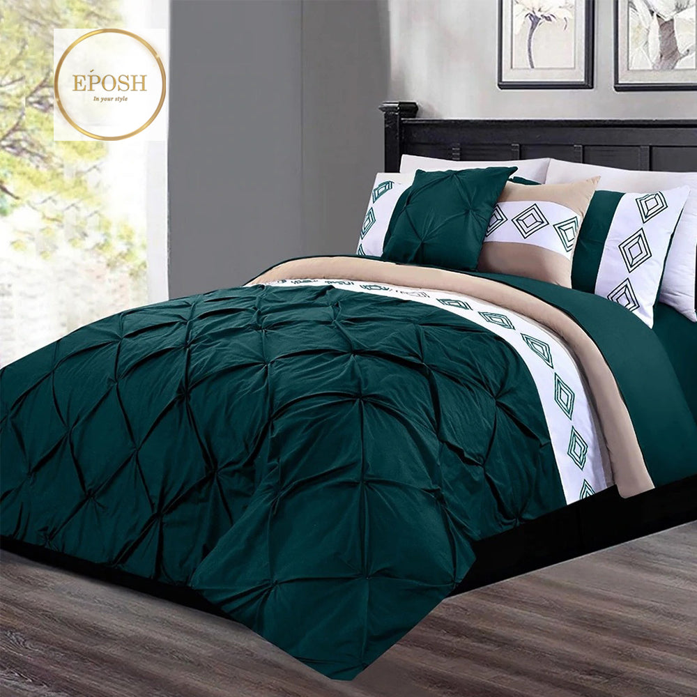 Embroidered Pintuck Duvet 8 Pieces - Royal Green