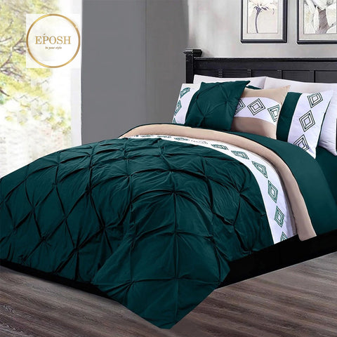 Embroidered Pintuck Duvet 8 Pieces - Royal Green