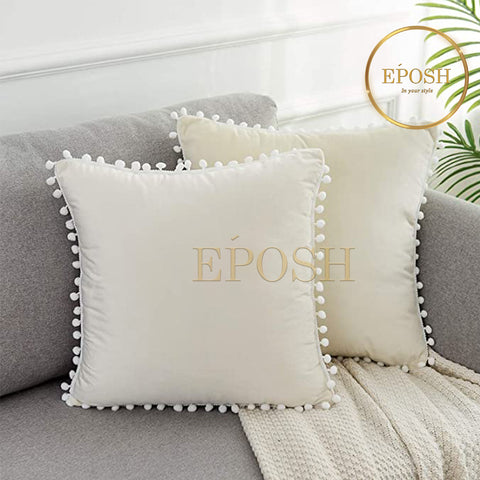 Pack of 2 Velvet Decorative Square Cushion -Ivory
