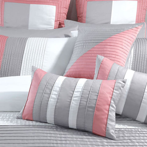 Embellish Horizontal Pleats Duvet Set - Pink and Grey
