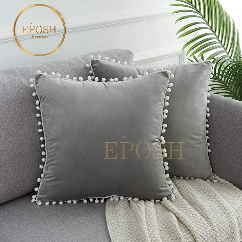 Pack of 2 Velvet Decorative Square Cushion -Grey