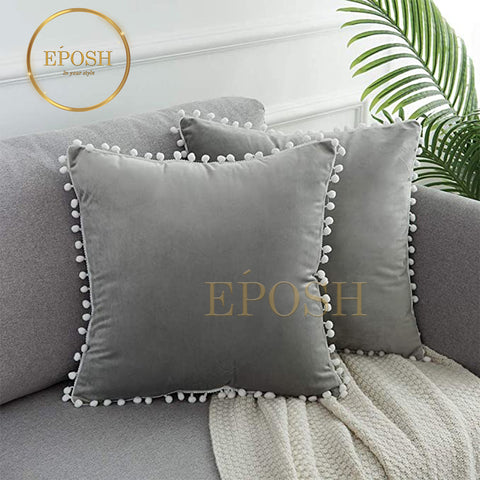 Pack of 2 Velvet Decorative Square Cushion -Grey