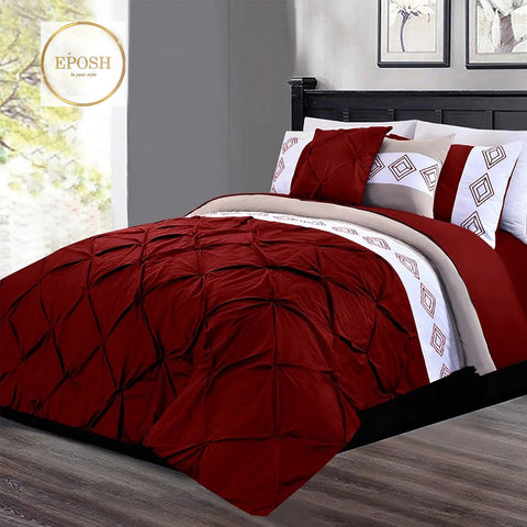 Embroidered Pintuck Duvet 8 Pieces - Maroon