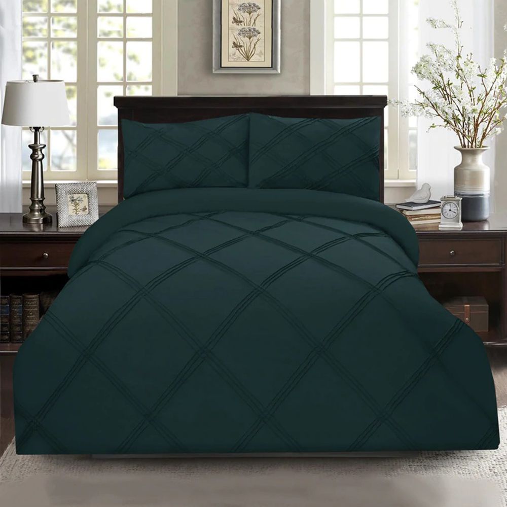 Exotic Embellish 3 Row Cross Pleated Duvet Set - Dark Teal